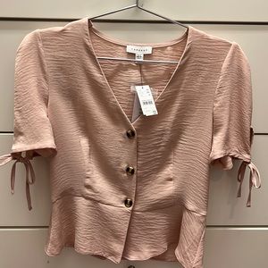 TOP SHOP: NWT pink button down blouse with ties on the sleeves!